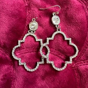 Pink Panache Clear Cushion Cut Drop Earrings With Silver tone Quatrefoil